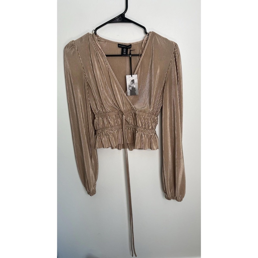 NWT! Sincerely Jules Wm Sm Pleated Ribbed Cropped Top Brown Peasant Cottage Boho